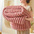 Warm and comfortable striped flannel blanket, faux rabbit fur blanket, soft and warm sofa blanket, ideal for napping, office use Watra