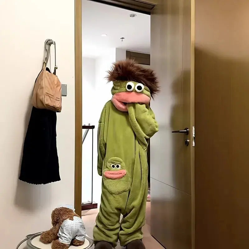 Cartoon Big Mouth Monster Cute Funny Onesie Pajamas Thickened Coral Fleece Homewear For Couples Men Women Autumn Winter Pajamas Watra