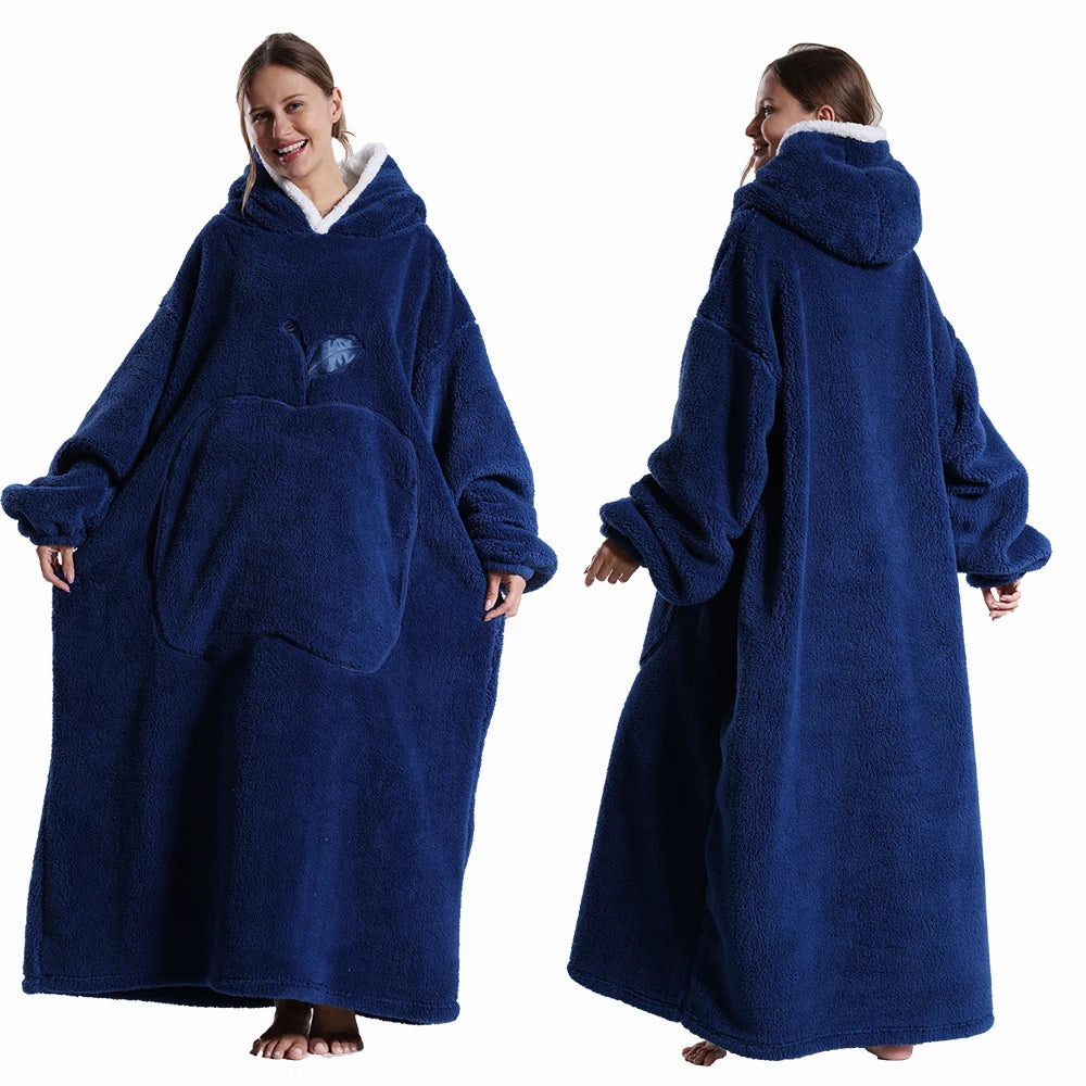 Extra Long Wearable Blankets Winter Flannel Hooded Blanket with Full Sleeves Men Women Cozy Soft Throw Adult TV Blanket Watra
