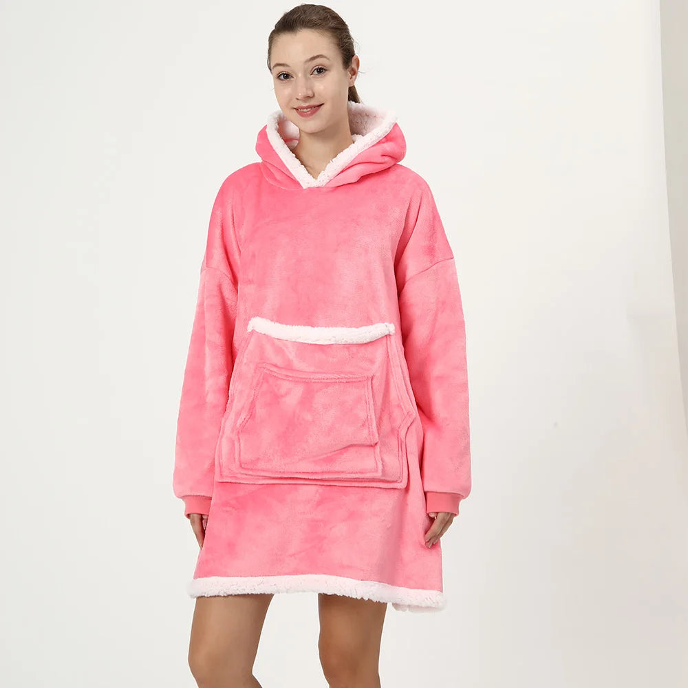 Wearable Blanket Hoodie, Oversized Hooded Blanket Sweatshirt, Hooded Blanket Sweater, Oversized Warm Plush Leisure Blanket, with Hooded Sleeve Pockets, Double-Layer Large Pockets for Petting Cats, Soft and Comfortable, Packab Watra