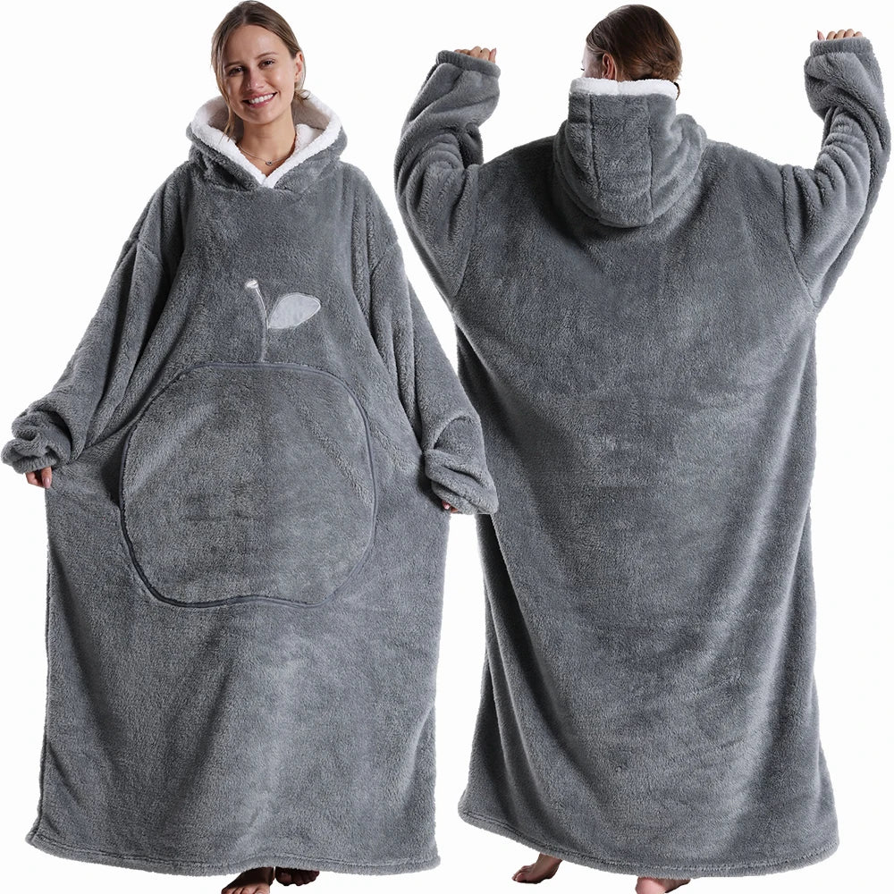 Extra Long Wearable Blankets Winter Flannel Hooded Blanket with Full Sleeves Men Women Cozy Soft Throw Adult TV Blanket Watra
