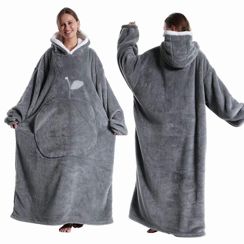 Extra Long Wearable Blankets Winter Flannel Hooded Blanket with Full Sleeves Men Women Cozy Soft Throw Adult TV Blanket Watra