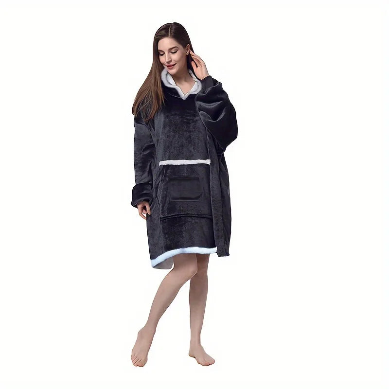 Wearable Blanket Hoodie, Oversized Hooded Blanket Sweatshirt, Hooded Blanket Sweater, Oversized Warm Plush Leisure Blanket, with Hooded Sleeve Pockets, Double-Layer Large Pockets for Petting Cats, Soft and Comfortable, Packab Watra