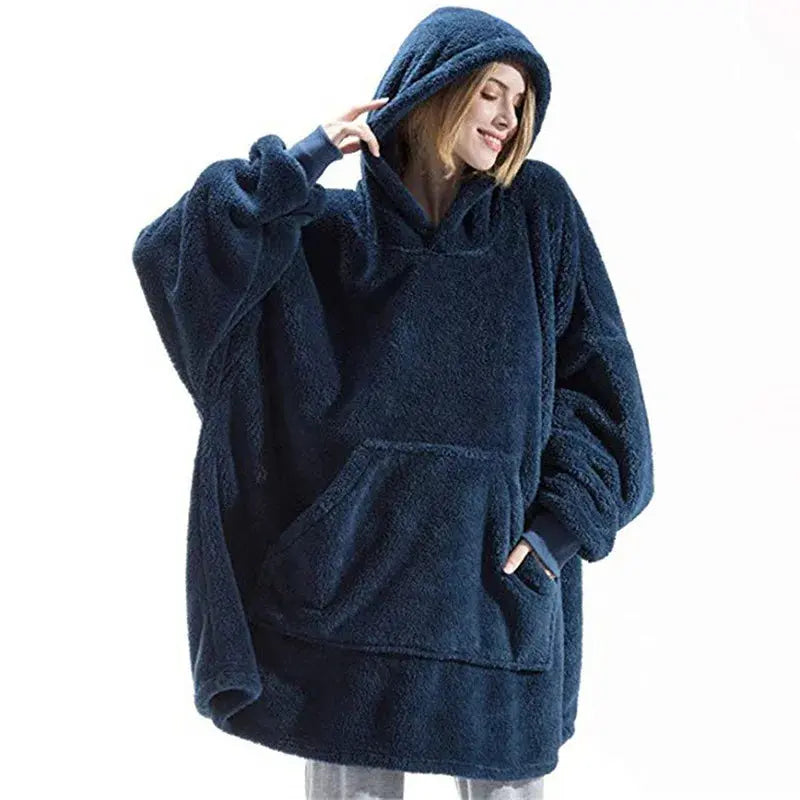 2024 Winter Women Double-faced Fleece Hoodie Blanket Oversize Large Pocket Warm Couple Loose Sweatshirts Women And Men Robe Watra