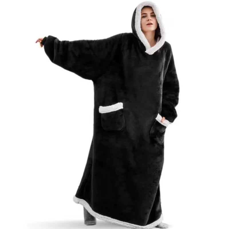 Super Long Flannel Blanket with Sleeves Winter Hoodies Sweatshirt Women Men Pullover Fleece Giant TV Blanket Oversized Watra