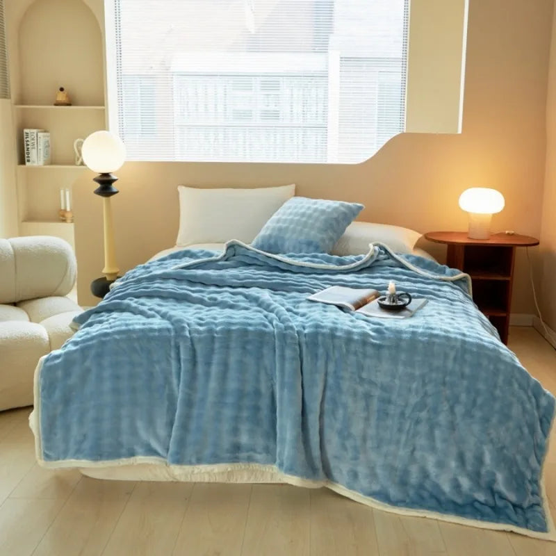Solid Color Warm Soft Flannel Rabbit Fur Blanket Nap Cover Blanket Cozy Sofa Blanket Coral Fleece Cover Great For Bedroom Watra