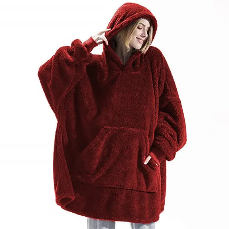 2024 Winter Women Double-faced Fleece Hoodie Blanket Oversize Large Pocket Warm Couple Loose Sweatshirts Women And Men Robe Watra