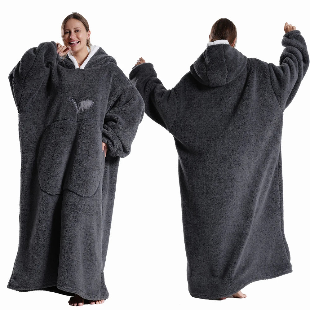 Extra Long Wearable Blankets Winter Flannel Hooded Blanket with Full Sleeves Men Women Cozy Soft Throw Adult TV Blanket Watra