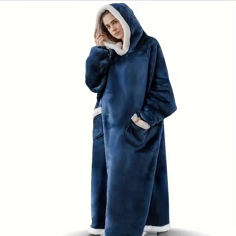 Super Long Flannel Blanket with Sleeves Winter Hoodies Sweatshirt Women Men Pullover Fleece Giant TV Blanket Oversized Watra