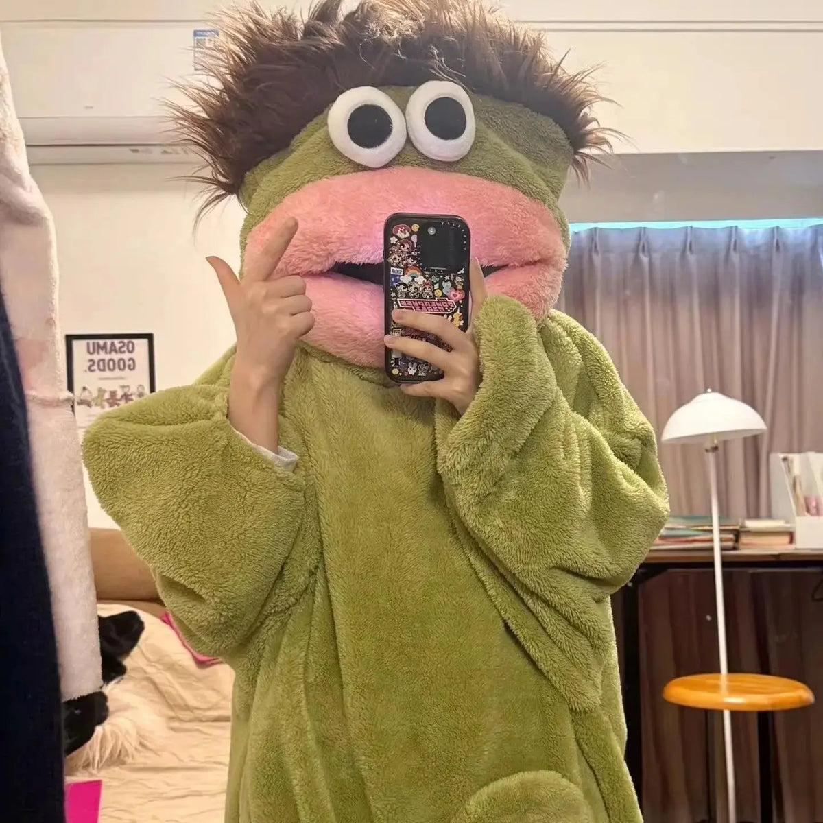 Cartoon Big Mouth Monster Cute Funny Onesie Pajamas Thickened Coral Fleece Homewear For Couples Men Women Autumn Winter Pajamas Watra