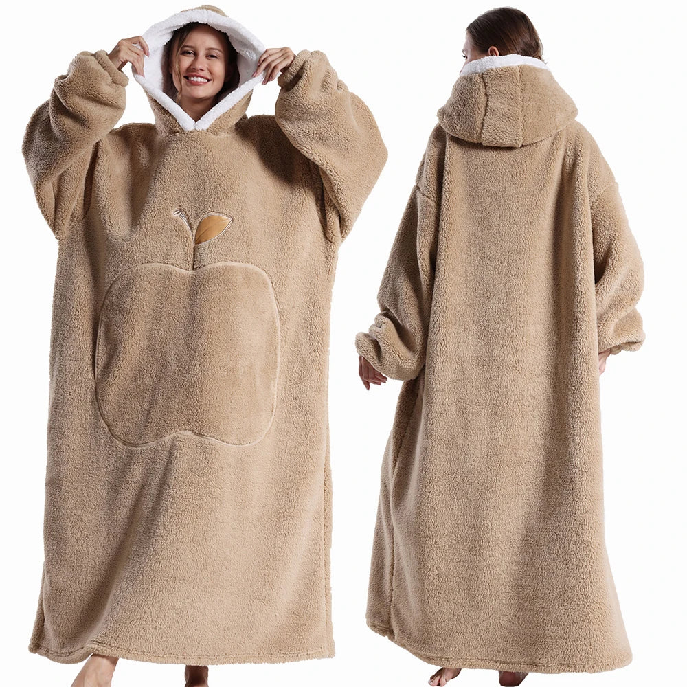 Extra Long Wearable Blankets Winter Flannel Hooded Blanket with Full Sleeves Men Women Cozy Soft Throw Adult TV Blanket Watra