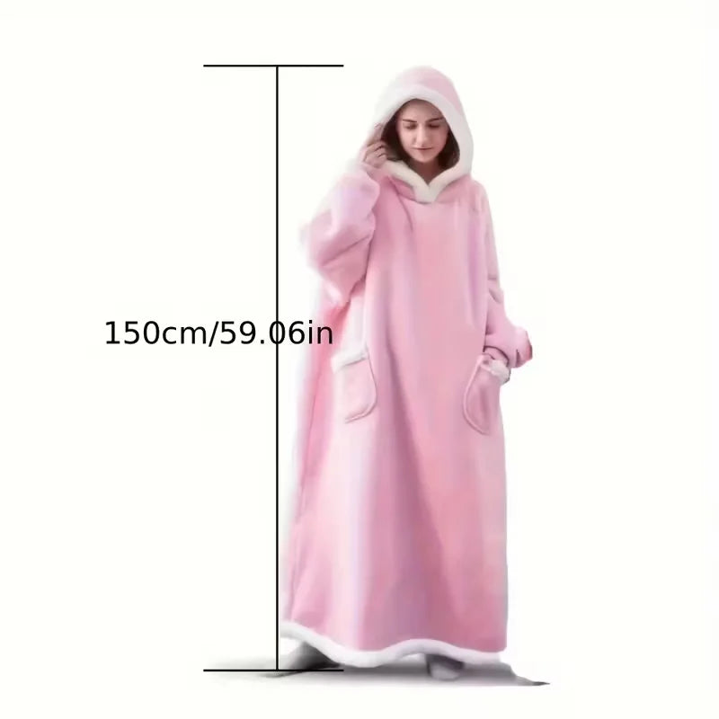 Super Long Flannel Blanket with Sleeves Winter Hoodies Sweatshirt Women Men Pullover Fleece Giant TV Blanket Oversized Watra
