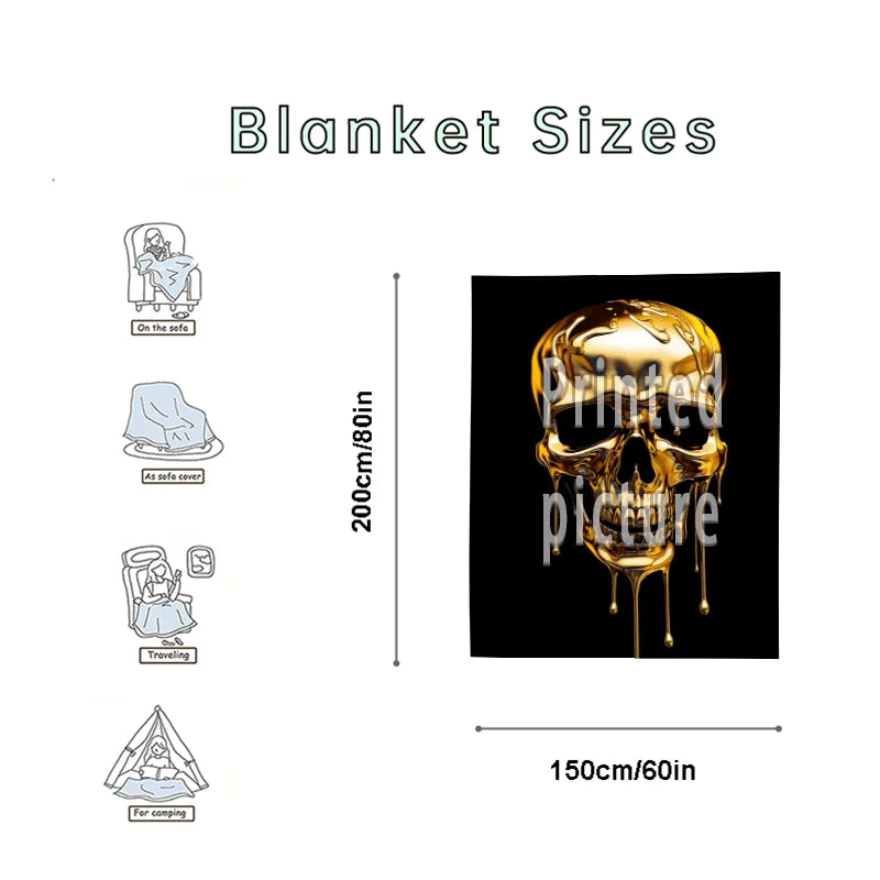 Luxury Gold Dripping Skull Throw Blanket Cozy Aesthetic Gothic Home Decor Gift for Man Woman 150x200cm Watra