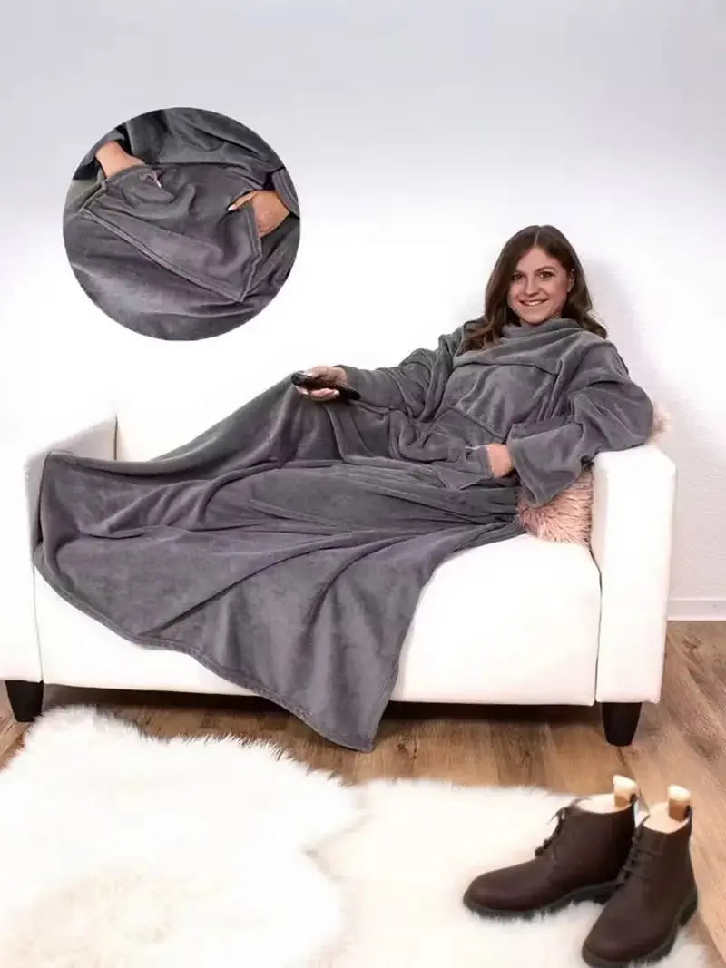 Home Wearable Adult Blanket Large Pocket Multifunctional Lazy Sleeve Blanket Antistatic Flannel Blanket TV Sofa Blanket Watra