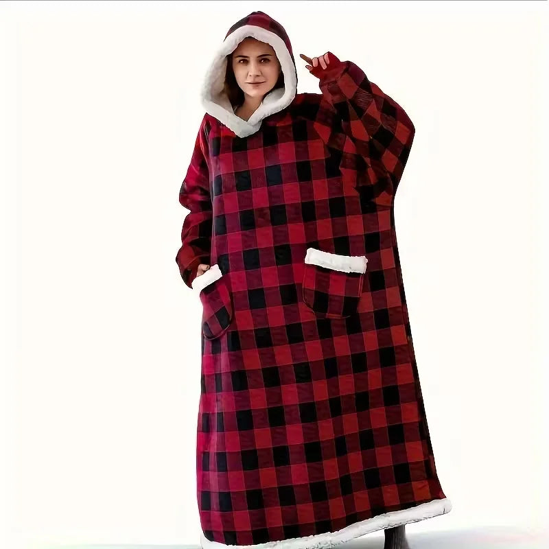 Super Long Flannel Blanket with Sleeves Winter Hoodies Sweatshirt Women Men Pullover Fleece Giant TV Blanket Oversized Watra