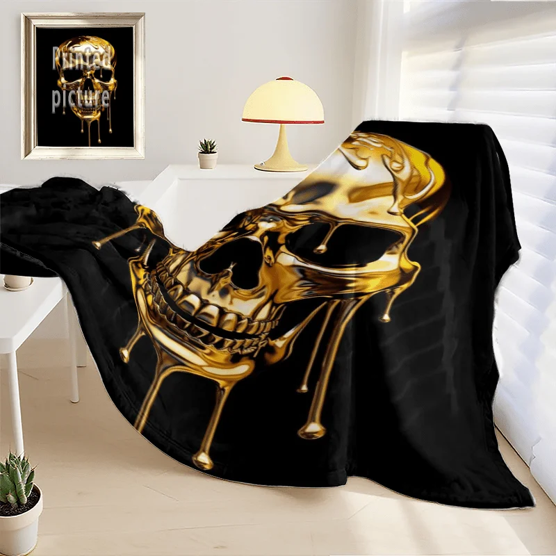 Luxury Gold Dripping Skull Throw Blanket Cozy Aesthetic Gothic Home Decor Gift for Man Woman 150x200cm Watra