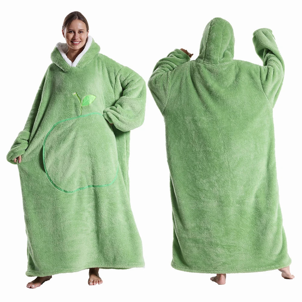 Extra Long Wearable Blankets Winter Flannel Hooded Blanket with Full Sleeves Men Women Cozy Soft Throw Adult TV Blanket Watra