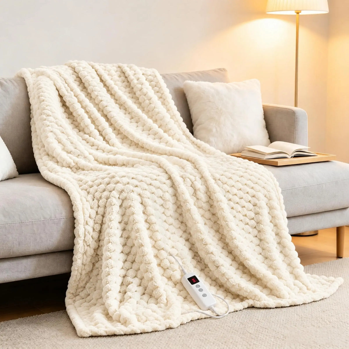 50x60inch Heated Blanket 90x100inch Throw Soft Ribbed Flannel Electric Blanket Fast Heating Auto Shut-Off Gifts Gray/Pink/Ivory Watra
