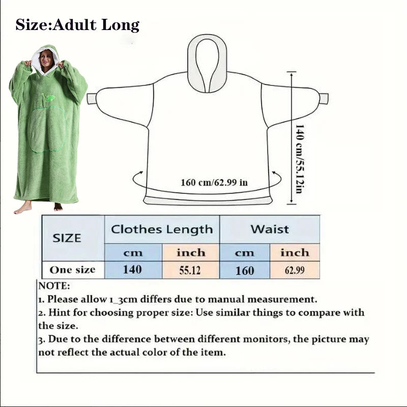 Extra Long Wearable Blankets Winter Flannel Hooded Blanket with Full Sleeves Men Women Cozy Soft Throw Adult TV Blanket Watra