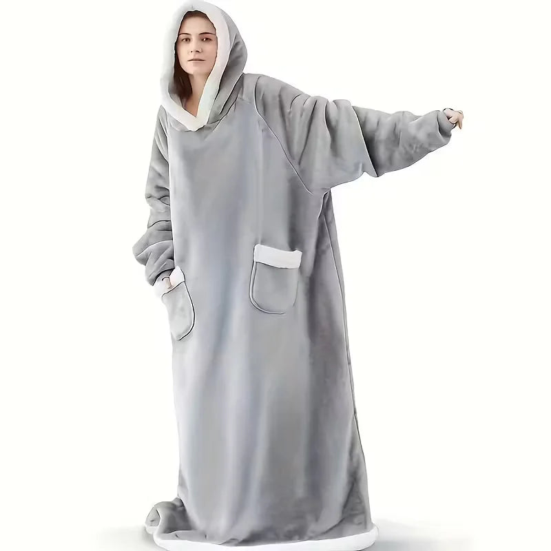Super Long Flannel Blanket with Sleeves Winter Hoodies Sweatshirt Women Men Pullover Fleece Giant TV Blanket Oversized Watra
