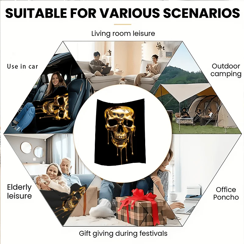 Luxury Gold Dripping Skull Throw Blanket Cozy Aesthetic Gothic Home Decor Gift for Man Woman 150x200cm Watra
