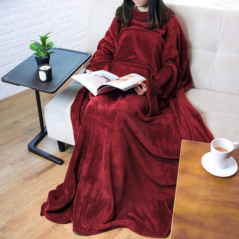 Home Wearable Adult Blanket Large Pocket Multifunctional Lazy Sleeve Blanket Antistatic Flannel Blanket TV Sofa Blanket Watra