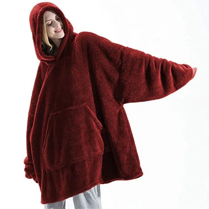 2024 Winter Women Double-faced Fleece Hoodie Blanket Oversize Large Pocket Warm Couple Loose Sweatshirts Women And Men Robe Watra