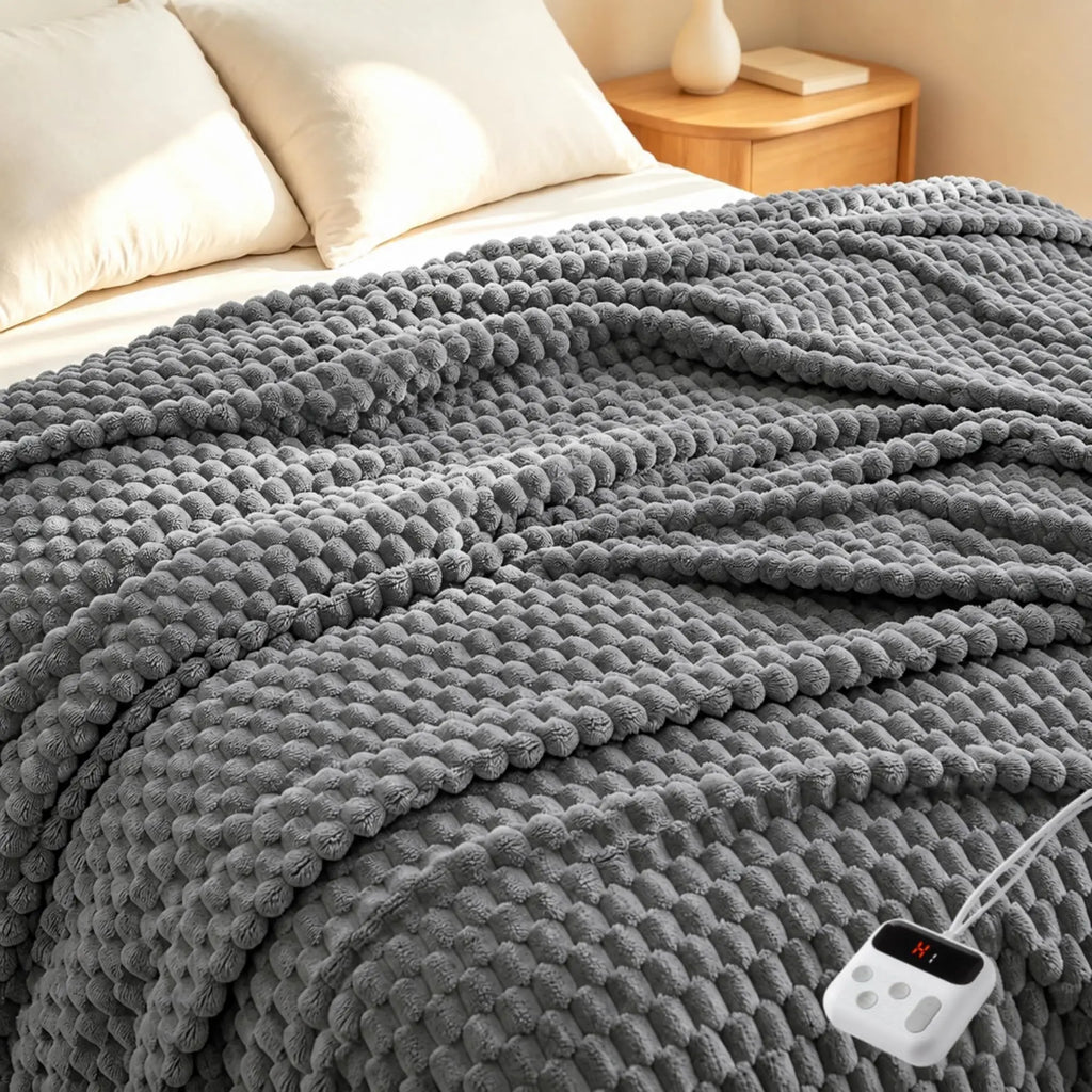 50x60inch Heated Blanket 90x100inch Throw Soft Ribbed Flannel Electric Blanket Fast Heating Auto Shut-Off Gifts Gray/Pink/Ivory Watra