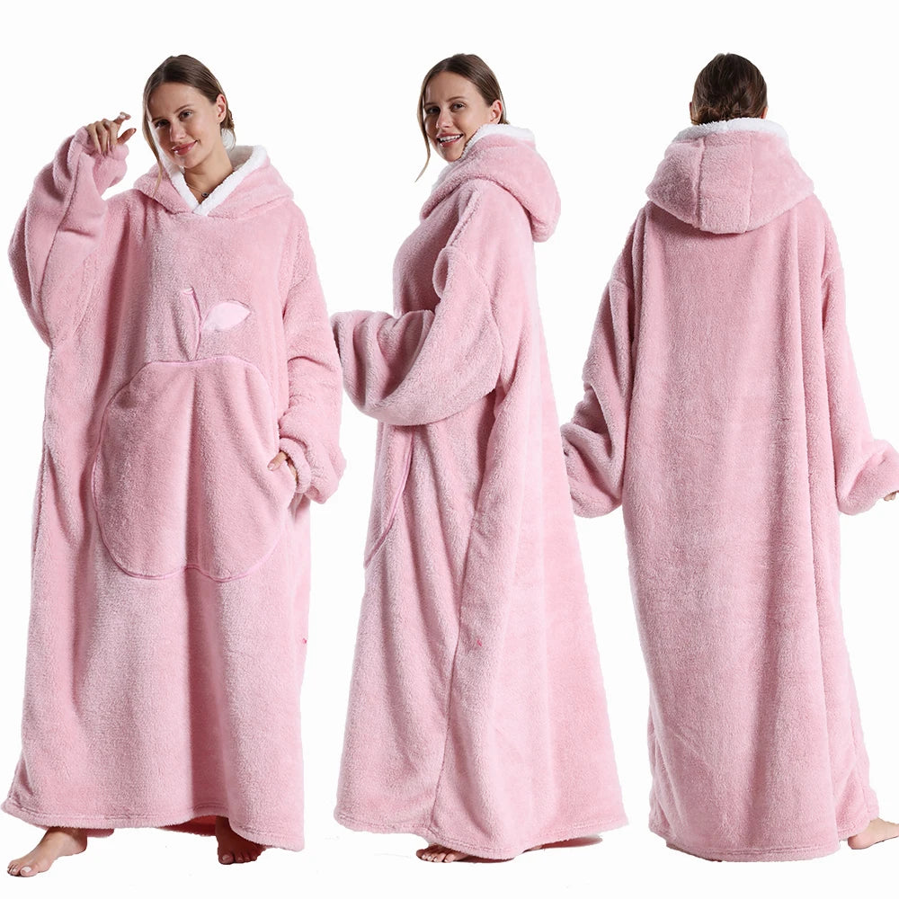 Extra Long Wearable Blankets Winter Flannel Hooded Blanket with Full Sleeves Men Women Cozy Soft Throw Adult TV Blanket Watra