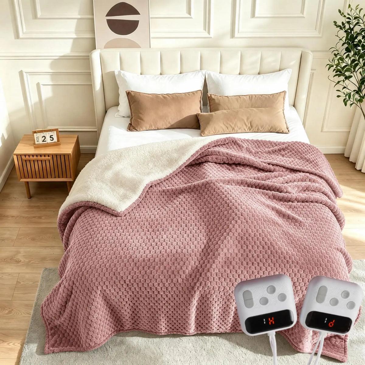 50x60inch Heated Blanket 90x100inch Throw Soft Ribbed Flannel Electric Blanket Fast Heating Auto Shut-Off Gifts Gray/Pink/Ivory Watra
