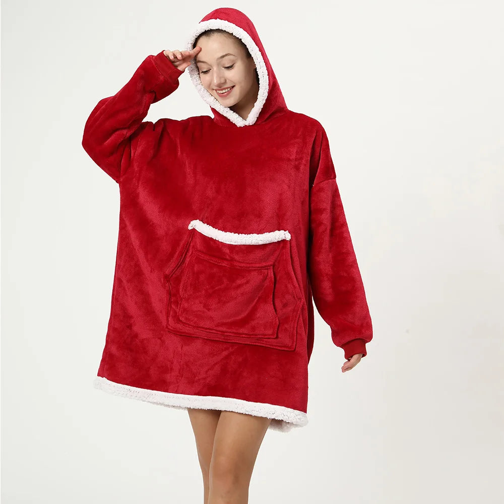 Wearable Blanket Hoodie, Oversized Hooded Blanket Sweatshirt, Hooded Blanket Sweater, Oversized Warm Plush Leisure Blanket, with Hooded Sleeve Pockets, Double-Layer Large Pockets for Petting Cats, Soft and Comfortable, Packab Watra