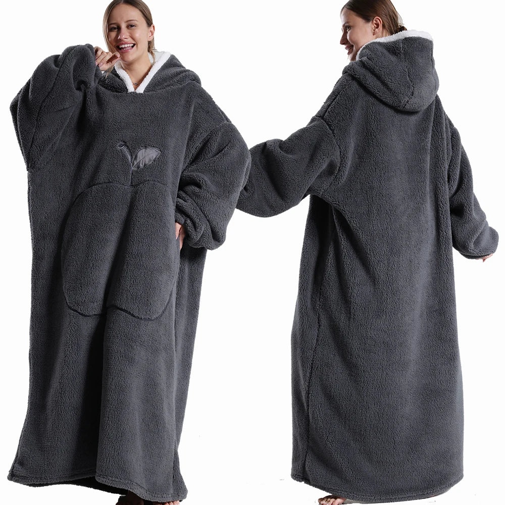 Extra Long Wearable Blankets Winter Flannel Hooded Blanket with Full Sleeves Men Women Cozy Soft Throw Adult TV Blanket Watra