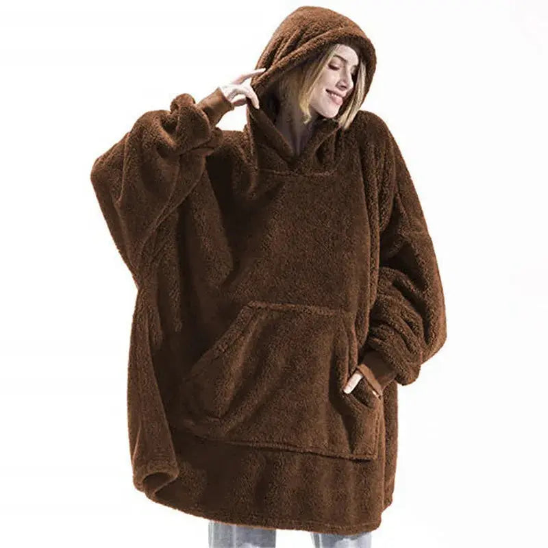 2024 Winter Women Double-faced Fleece Hoodie Blanket Oversize Large Pocket Warm Couple Loose Sweatshirts Women And Men Robe Watra
