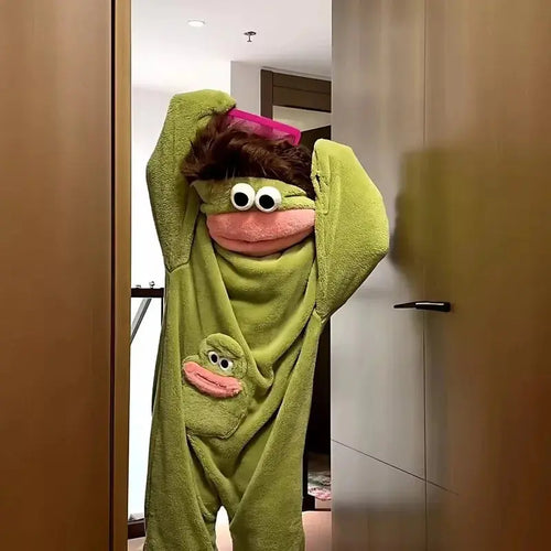 Cartoon Big Mouth Monster Cute Funny Onesie Pajamas Thickened Coral Fleece Homewear For Couples Men Women Autumn Winter Pajamas Watra