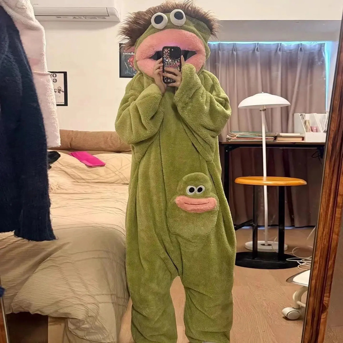 Cartoon Big Mouth Monster Cute Funny Onesie Pajamas Thickened Coral Fleece Homewear For Couples Men Women Autumn Winter Pajamas Watra