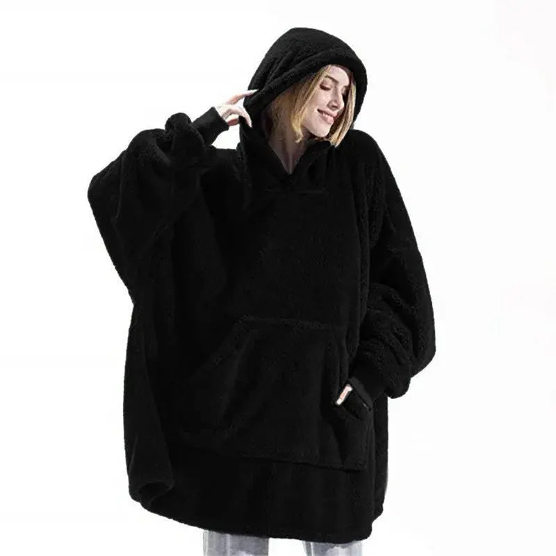 2024 Winter Women Double-faced Fleece Hoodie Blanket Oversize Large Pocket Warm Couple Loose Sweatshirts Women And Men Robe Watra