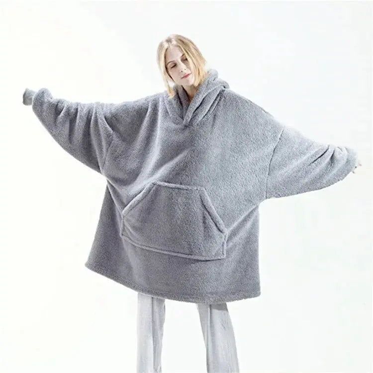 2024 Winter Women Double-faced Fleece Hoodie Blanket Oversize Large Pocket Warm Couple Loose Sweatshirts Women And Men Robe Watra