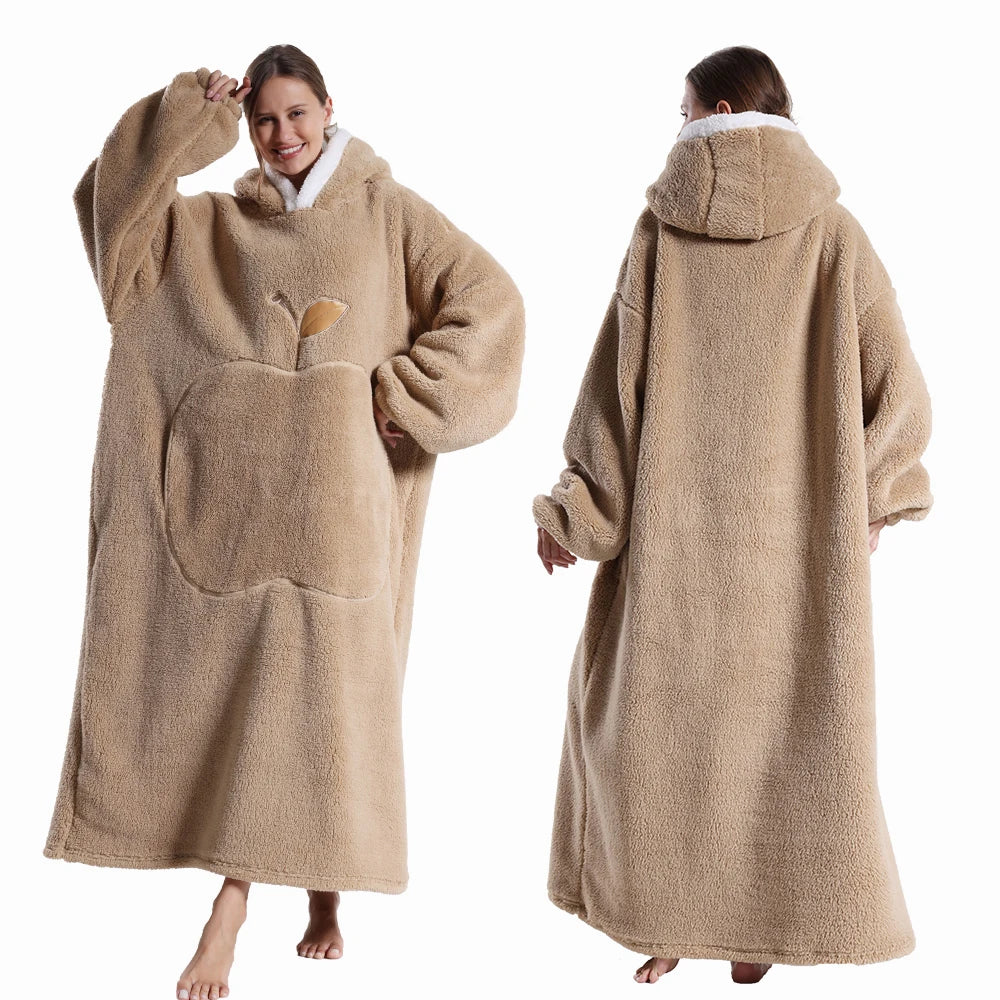 Extra Long Wearable Blankets Winter Flannel Hooded Blanket with Full Sleeves Men Women Cozy Soft Throw Adult TV Blanket Watra