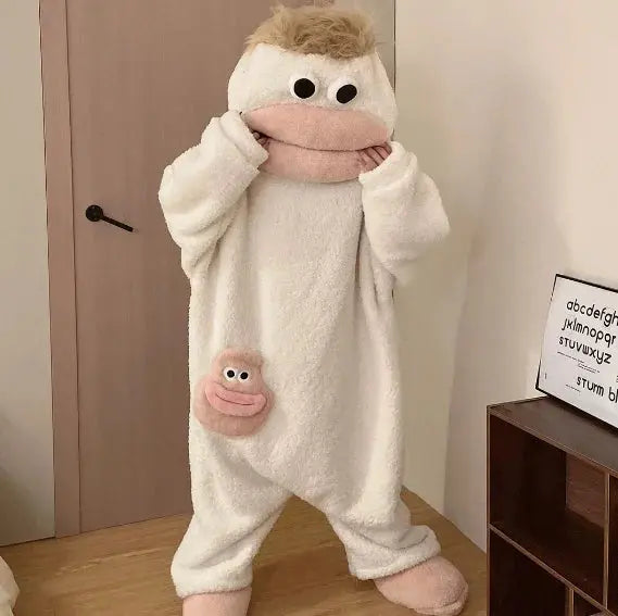 Cartoon Big Mouth Monster Cute Funny Onesie Pajamas Thickened Coral Fleece Homewear For Couples Men Women Autumn Winter Pajamas Watra