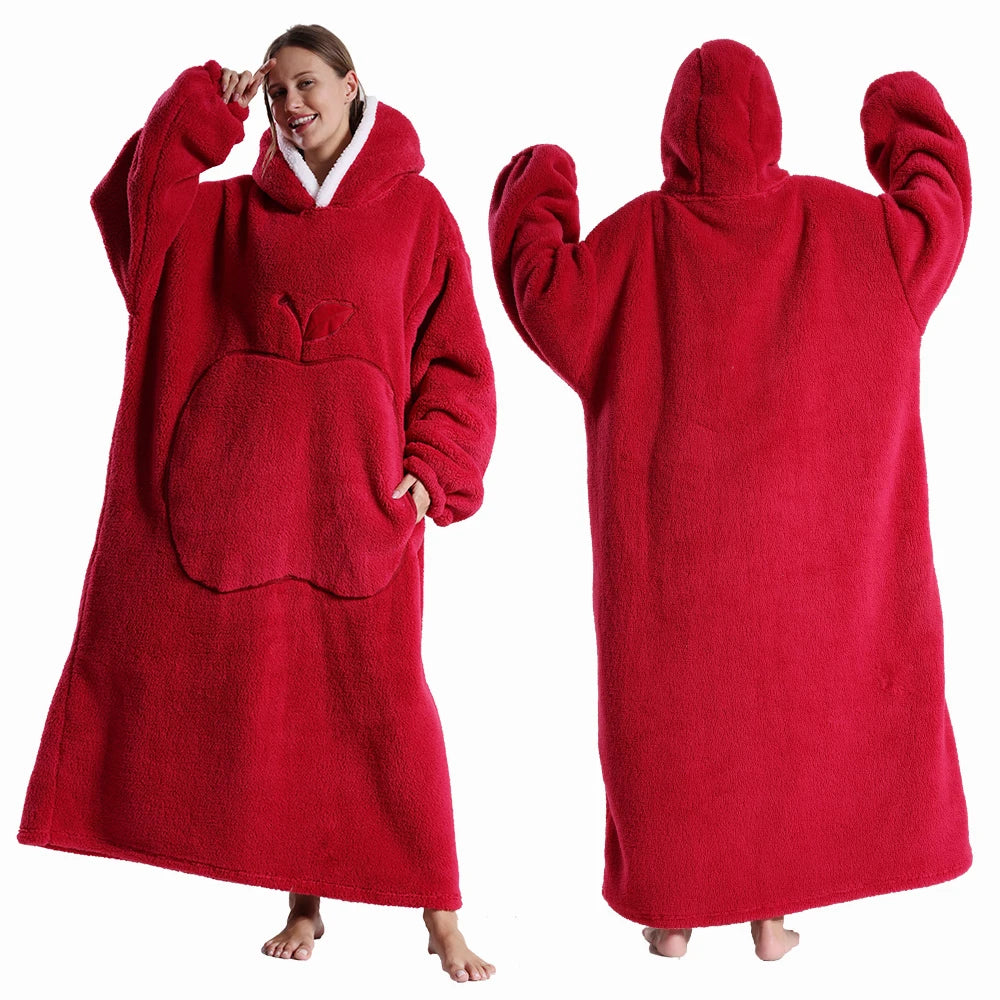 Extra Long Wearable Blankets Winter Flannel Hooded Blanket with Full Sleeves Men Women Cozy Soft Throw Adult TV Blanket Watra
