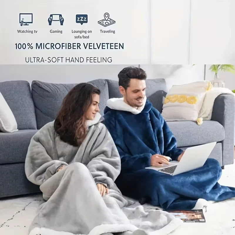 Super Long Flannel Blanket with Sleeves Winter Hoodies Sweatshirt Women Men Pullover Fleece Giant TV Blanket Oversized Watra