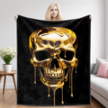 Luxury Gold Dripping Skull Throw Blanket Cozy Aesthetic Gothic Home Decor Gift for Man Woman 150x200cm Watra