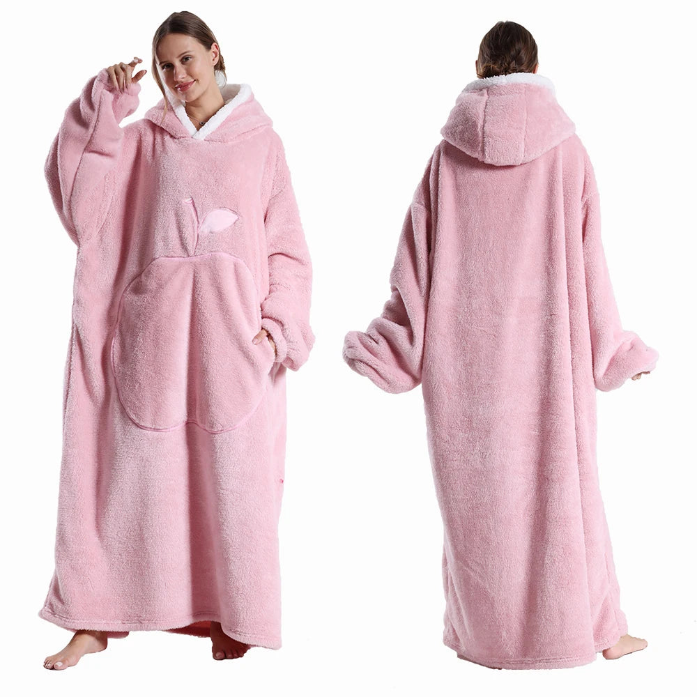 Extra Long Wearable Blankets Winter Flannel Hooded Blanket with Full Sleeves Men Women Cozy Soft Throw Adult TV Blanket Watra