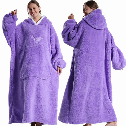 Extra Long Wearable Blankets Winter Flannel Hooded Blanket with Full Sleeves Men Women Cozy Soft Throw Adult TV Blanket Watra